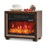 COSTWAY 13 Inch Small Electric Fireplace Heater, Mini Wooden Fireplaces Stove w/Vivid Flame Effect, Overheat Protection, 750W Portable Tabletop Fireplace for Indoor Use, Living Room, Bedroom, Brown