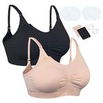 Chalier Cmfort Women’s Nursing Bra 2 Pack Seamless Maternity Bra Women Pregnancy Breastfeeding Bra with Free Bra Extenders and Controller and Nursing Breast Pads