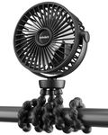 Portable Pram Fan, 5200 mAh Rechargeable Personal Fan, with 360° Rotate Flexible Tripod and TYPE-C Port 3 Speed Small Mini USB Clip-on Fans Can Handheld and Desk for Stroller Car Seat Crib Outdoor
