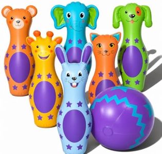 KiddieLoot Kids Inflatable Bowling Set, Giant Bowling Carnival Games 6 Pins | Toddler Bowling Set for Kids Party Games, Large Yard Games for Kids, Bowling Game Indoor & Outdoor, 24" Birthday Games Gifts