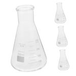 iplusmile Narrow-Mouth Glass Erlenmeyer Flask, 4pcs Boiling Flask Flat Bottom Narrow Mouth Erlenmeyer Flasks Borosilicate Glass Laboratory Flasks Equipment for Chemistry Laboratory Supplies 250ml