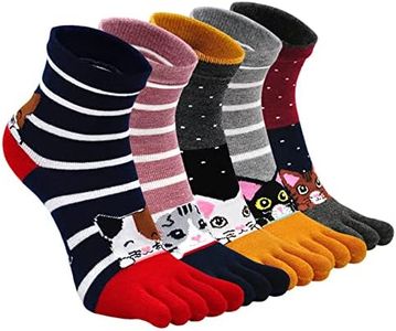 CaiDieNu Womens Animal Toe Five Finger Cotton Crew Socks - Colorful Funny Casual for Ladies