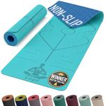 Yogii Yoga Mat - Non-Slip 6mm Thick TPE & Travel-friendly Yoga Mat - Perfect for Home & Gym Exercise Fitness & Pilates - With Laser Alignment Guides (Teal/Blue) for Men & Women