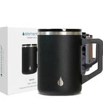 Elemental Summit Insulated Coffee Mug with Lid & Handle, Insulated Vacuum Camp Coffee Cup, Triple Wall Stainless Steel Travel Mug, Hot and Cold Thermal Coffee Tumbler, 16oz - Black