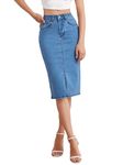 GRECIILOOKS Women Denim Cotton Western Midi Skirt Blue, X-Large