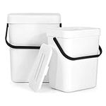 2 Pack Hanging Small Trash Can with Lid Under Sink for Kitchen Bathroom,1.3 + 0.8 Gal Sealed Food Waste Compost Bin for Counter (White)