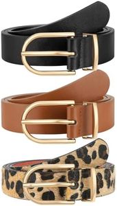 VONMELLI 3 Pack Women's Belts for Jeans Pants Fashion Gold Buckle Ladies Dress Belt Black+Brown+Leopard Print L
