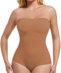 ONEW Strapless Shapewear Bodysuit For Women Seamless Tummy Control Butt Lifter Sculpting Body Shaper Tank Top,Brown,Medium
