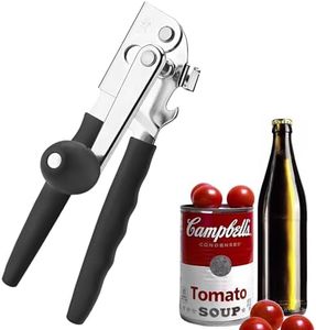 Commercial Can Opener,Hand Crank Can Opener Manual Heavy Duty with Comfortable Extra-Long Handles, Oversized Knob, Large Handheld Can Opener Easy for Big Cans (Black)