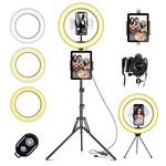 daphomeu Ring Light with Tripod Stand & Phone Holder, 10" LED Selfie Ring Light 3 Color Modes and 10 Brightness Dual Phone Holders Bluetooth Receiver for Makeup, Live Streaming, Tiktok, YouTube Video