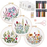 Dremisland 4 Sets Embroidery kit for Beginners Adults Stamped Cross Stitch Kits with Cute Flowers and Plants Patterns DIY Embroidery Starter Kits with Instructions for Adults Kids