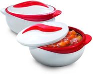 Pinnacle Thermoware Insulated Casserole Dish with Lid 1.5 Qt. Hot Pot Food Warmer/Cooler Great Thermal Soup/Salad Serving Bowl- Stainless Steel Hot Food Container Red/White 1.5 Qt. Red