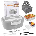 Electric Lunch Box Food Heater, ERAY 3 in 1 Heated Lunch Box 65W Strong Sealing Leakproof, 12V 24V 110V for Car Truck Home, Heating Lunch Warmer with Bag /1.5L Removable SS Container(Gray)