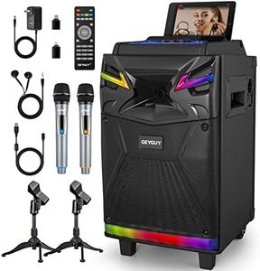 10-inch DSP Bluetooth Karaoke Machine with 2 Wireless mics for Adults, GTSK10-1, 600W PA System Support Live Streaming with Sound Effects/DJ Lights/FM Radio for Parties, Recording, YouTube, Tiktok