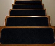 Soft Plain Carpet Stair Treads NON-SLIP MACHINE WASHABLE Mats/Rugs, 22x67cm, 11mm Thickness (Black, 13)