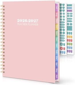 SKYDUE Teacher Planner 2026-2027 Academic Year, 8.5" x 11" Teacher Lesson Planner with Monthly Tabs & Stickers, Lesson Plan Book 26-27, Pink