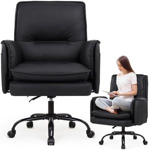IWMH Chaise de Bureau 200 kg,Ergonomique Fauteuil de Bureau en Simili Cuir, 90-135 ° inclinable Siege d’Ordinateur à Large Assise avec Support Lombaire, accoudoirs de canapé (Noir)