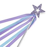 Lovelyshop Lavender Crystal Metal Star Fairy Wand with Blue Ribbon for Girls Halloween Decorations