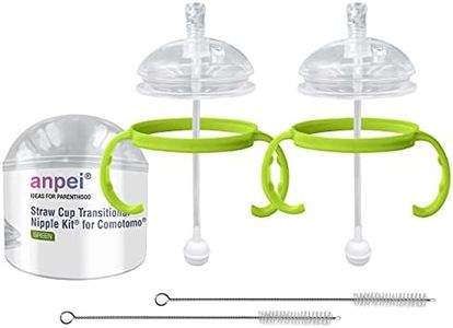 Straw Transition Cup Kit for Comotomo Baby Bottles | Conversion Kit Fits 5 and 8 Ounce Bottles | Soft, Silicone Straw Top Bottle Nipple & Weighted Straw to Help Baby | 2 Pack (Green) + Brushes