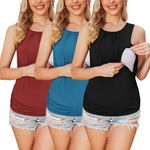 Ekouaer Women's Nursing Tank Tops for Breastfeeding 3 Packs Maternity Shirts Double Layer Pregnancy Clothes