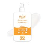 Aravi Organic Oil-Free Sunscreen Body Lotion SPF 50 PA++++ | Lightweight, Quick Absorbing & No White Cast | UVA & UVB Protection | With Niacinamide, Hyaluronic Acid & Copper Tripeptide | 200ml