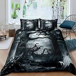 Homewish Tree Bedding Set Double Size Halloween Horror Theme Comforter Cover Gothic Spooky Duvet Cover for Teens Adult Men Branches Grey Tree Terror Quilt Cover Home Decoration, Multi 01