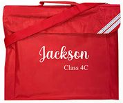 Kids Essentials Personalised Name & Class School Book Bag Multiple Colours Back to School (Red)