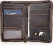 Polare Full Grain Leather Passport Holder Cover Case for Men RFID Blocking Travel Wallet Holds 4 Passports, Dark Brown with AirTag Slot, Retro