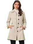 Allegra K Women's Winter Classic Outwear Overcoat with Pockets Single Breasted Pea Coat, Beige, Medium