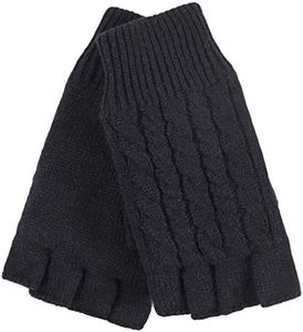 HEAT HOLDERS - Cable Knit Winter Warm Thermal Fingerless Gloves for Women with Fleece Lining (One Size, Black)