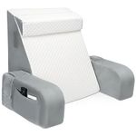Reading Pillow, Bed Rest Pillow with Neck Roll & Detachable Arm Support, Adult Backrest with Washable Cover, Adult Back Cushion Sitting in Bed, Couch or Floor for Watching TV/Gaming (White+Grey)