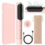 Cordless Hair Straightener Brush, Portable Hair Straightening Brush Negative Ion with USB Rechargeable for Travel, Heated Brush for Women with 4800mAh Battery/Fast Heating/ 3 Level Temp