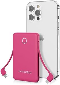 miisso 6000mah Ultra Slim Built in Cables Power Bank, Card Size Built in USB C Cords Battery Pack Portable Charger for Phones, 3 Output External Battery Pack Compatible with iPhone, Samsung, Plum Red