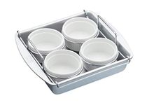 Chicago Metallic CMET77106 Professional Creme Brulee Set with Ramekin Dishes and Baking Tin, In Gift Box, Carbon Steel / Ceramic, 6 Pieces, beige