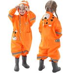 Kids Toddler Rain Suit for boys girls One Piece Hoodie Zipper Cute Cartoon Tiger Waterproof Rain Jacket 7-9 years XL Size