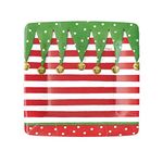 Caspari Christmas Stocking Stripe Square Holiday Paper Salad & Dessert Plates - 16 Count