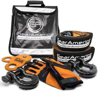 GearAmerica Off-Road Recovery Kit | Tow Strap + Tree Saver + Heavy Duty Snatch Block Pulley + D-Ring Shackles + Winch Line Dampener Bag + Recovery Gloves | Ultimate 4x4 Winching & Rigging Accessories