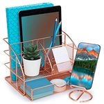 Hudstill Rose Gold Desk Organizer Set with Cellphone Holder - Perfect Gold Desk Caddy for Gold Desk Accessories, Rose Gold Desktop Organizer with Drawer for Women and Girls at Home, Office and Dorm