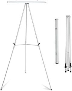 Falling in Art Aluminum Flip Chart Display Easel Stand with Adjustable Floor for Boardroom, Whiteboard, Paper Pads, Signage, 63 1/2'' High, Silver