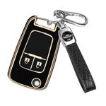 FT Funtor Car Key Cover for Vauxhall, TPU Silicone Gold Border Remote Key Protective Cover with Leather Keychain, 2 Buttons Remote Key Fob Cover Compatible With Vauxhall Astra Insignia Zafira(Black)