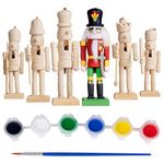 THE TWIDDLERS - 6 Christmas Wooden Nutcracker Set, 13cm - Paint Your Own Toy Soldier with Stickers and Stick On Beards, Kids DIY Art & Craft Gift Decorations