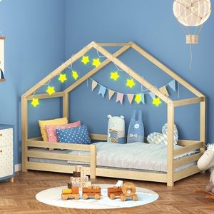 ALFORDSON Kids Bed Frame Wooden Timber House Frame Single Mattress Base Platform, Solid Pine Wood Bed Base Foundation Children's Beds, Nellie Series Bedroom Furniture (Oak)