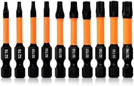 Hilpaty Jeu de 10 Embout Visseuse Torx Longueur 50mm Bit de Tournevis à Aimanté Choc T8 T9 T10 T15 T20 T25 T27 T30 T35 T40, Tige Hexagonale 1/4"
