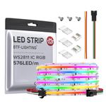 BTF-LIGHTING FCOB RGB WS2811 IC Addressable LED Strip Light 5M 576LEDs/M 16W/M DC24V White PCB Flexible Chasing Colour High Density LED Rope IP30 NOT Waterproof (Without Controller and Power Supply)