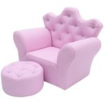 HOMCOM Kids Armchair Toddler Chair Sofa Set with Free Footstool PU Leather Pink