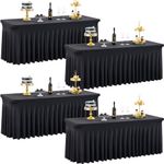 gogoparti 4 Pack Black Spandex Table Clothes 8ft Fitted 8 Foot Rectangle Tables Wrinkle Free Table Cover with Skirt for Party Wedding Banquet