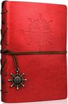 PU Leather Notebook Blank Travel Journal Refillable Writing Diary Notepad Planner Vintage Unlined Pages Binder Notes Book - A6 Thick Paper No Bleed Through 80 Sheets 7 x 5 Inches (Red)