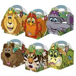 10 Animal Themed Food Boxes Picnic Carry Meal Box Kids Birthday Party Bag Plate (Jungle)