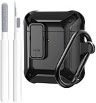 Airpods Case Cover Men Lock with Cleaning Kit, OTOPO Protective Cover with Cleaning Pen Compatible with Apple Airpod 1/2 Case, Shockproof Rugged Shell for iPods Case (Black)