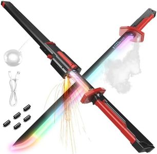 31.5" Spark Sword for Kids and Adults, Led Light Up Sword with Sparks, Sound & Fog, Type-C Rechargeable, Sparking Sword for Anime Cosplay Red